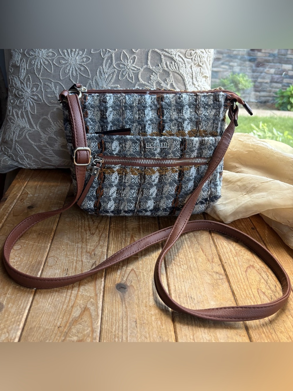 Rosetti Gray Tweed Crossbody Bag